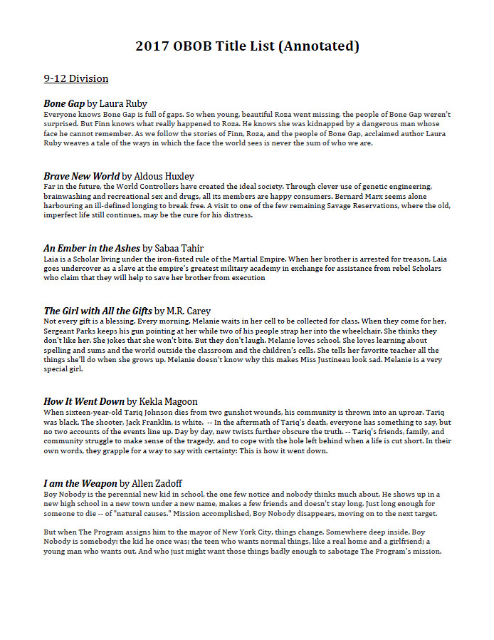 Current Titles Oregon Battle of the Books