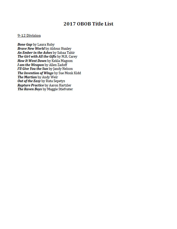 current titles oregon battle of the books sample newsletter titles